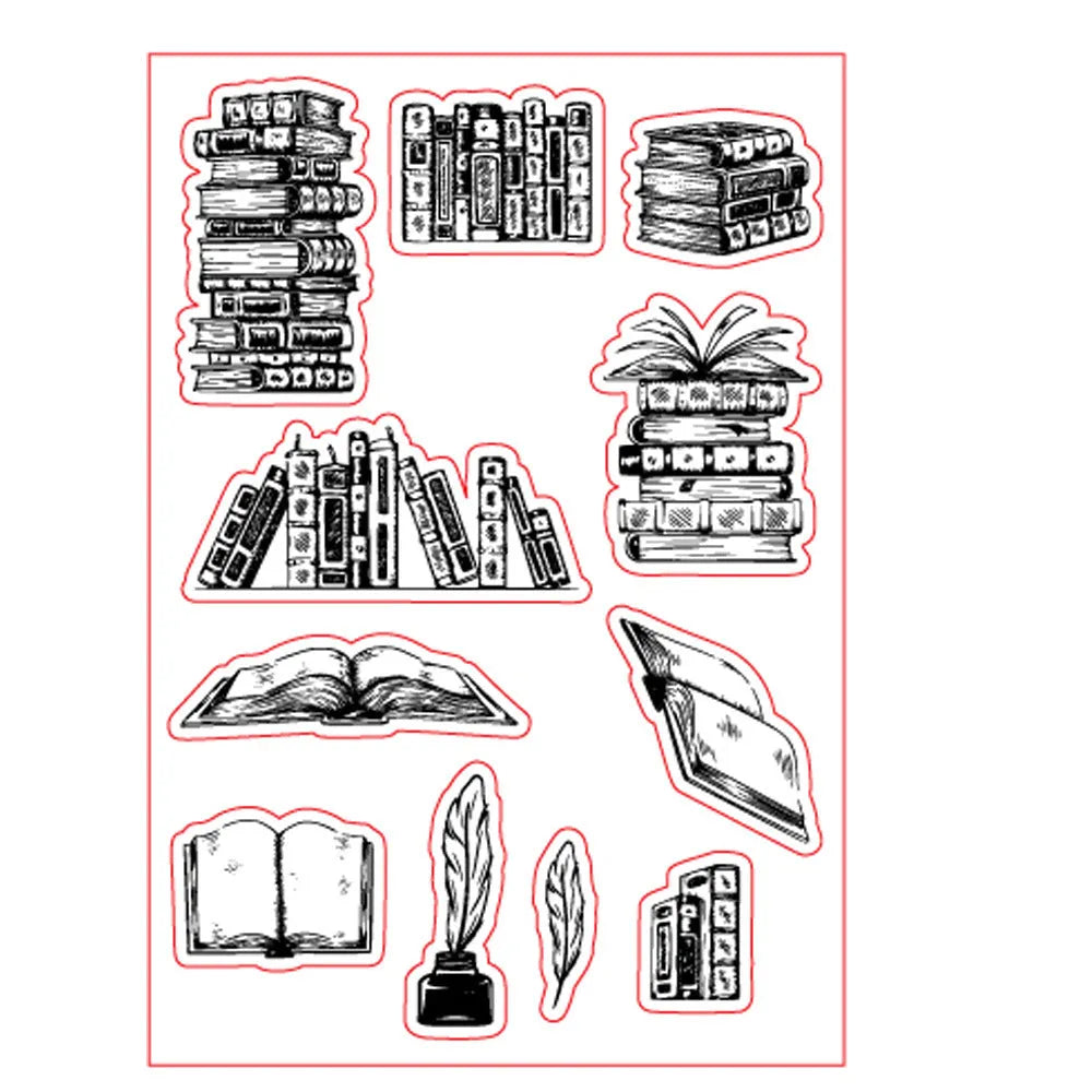 White seal pattern transparent silicone craft stamp with self-adhesive backing, measuring 11 by 16 centimetres.