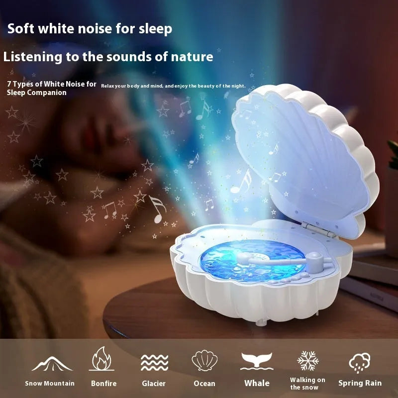 Retro vinyl record player shaped shell lamp in blue colour variant with LED lighting