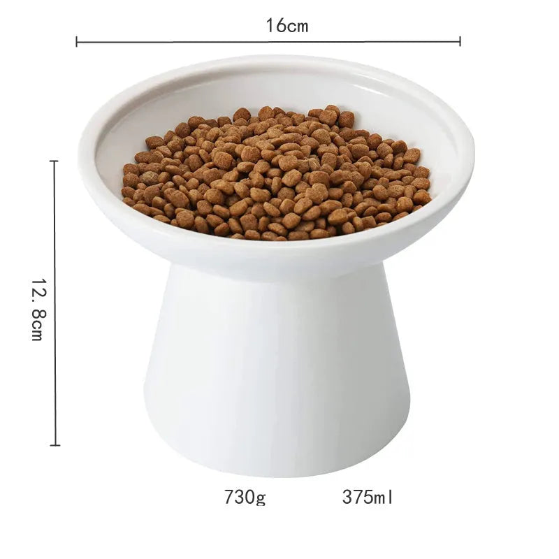 Extra wide elevated ceramic cat food and water bowl in blue, green, pink or white