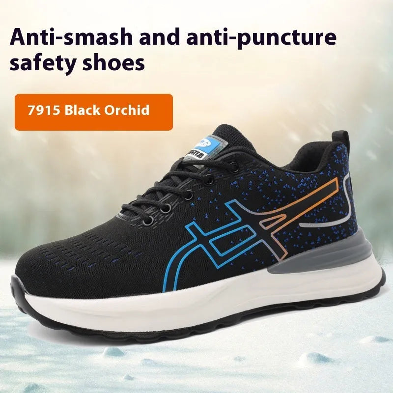 Brown lightweight labour protection safety shoes with leather upper and rubber sole.