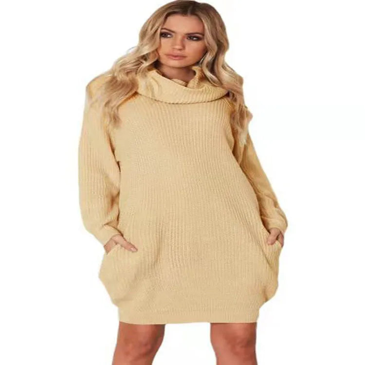Women's lapel collar loose fit mid-length sweater in imitation cashmere, shown in apricot colour.