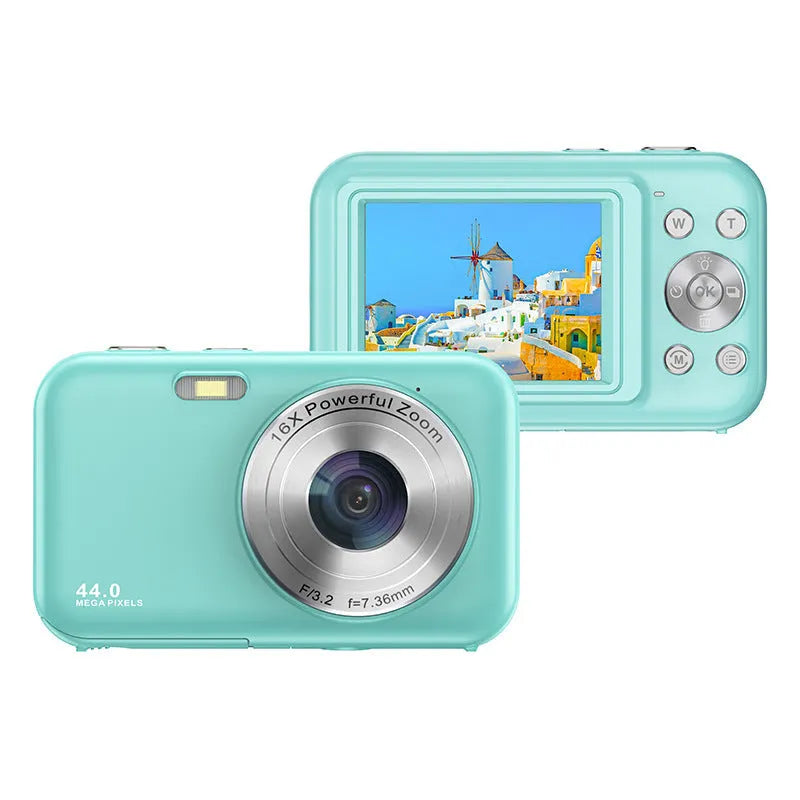 DC406L children's digital camera in black, green, pink, or purple with 2.4-inch screen.