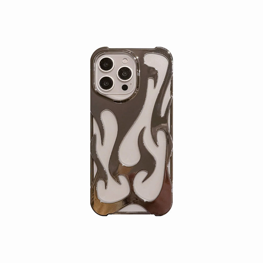 Electroplated hollow flame pattern iPhone case in silver with TPU soft shell construction