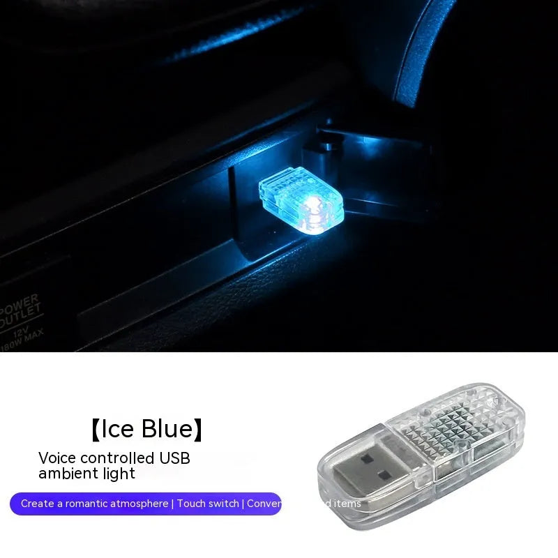 Car USB ambience light unit with touch switch and voice control for RGB colour changing