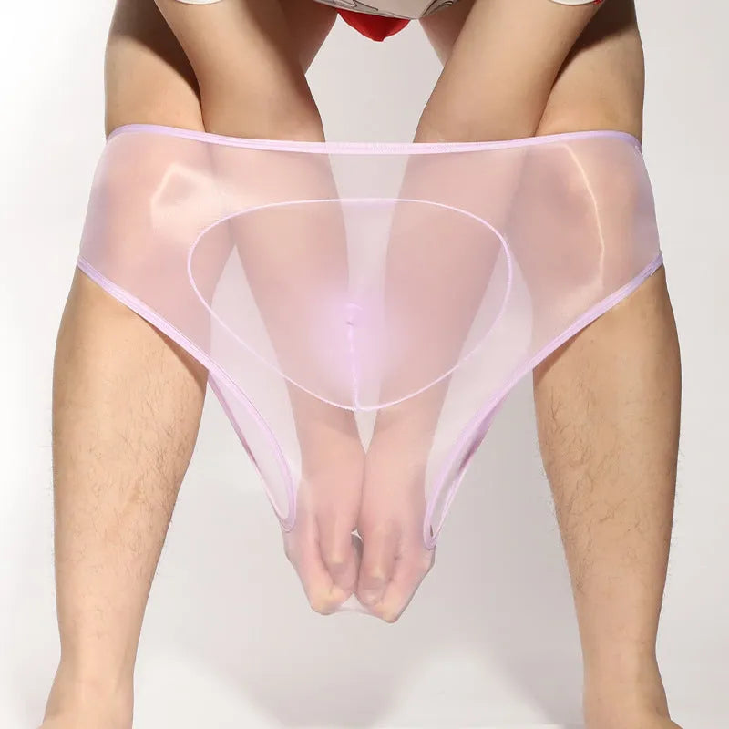 Men's solid colour nylon briefs with bullet separation pouch in multiple colours.
