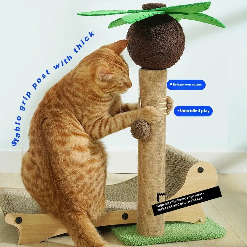 Wooden beach chair-style cat climbing frame with integrated hemp scratch mat and pet nest.