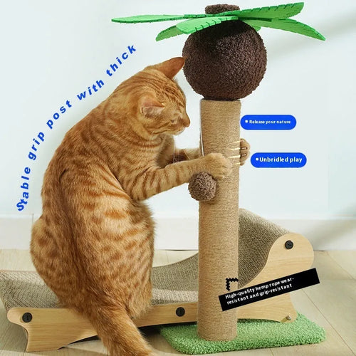 Wooden beach chair-style cat climbing frame with integrated hemp scratch mat and pet nest.