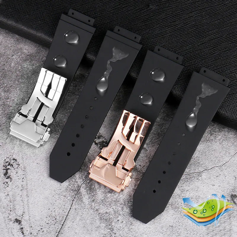 Classic Fusion Raised 19mm silicone rubber watch strap in black with raised texture and steel buckle