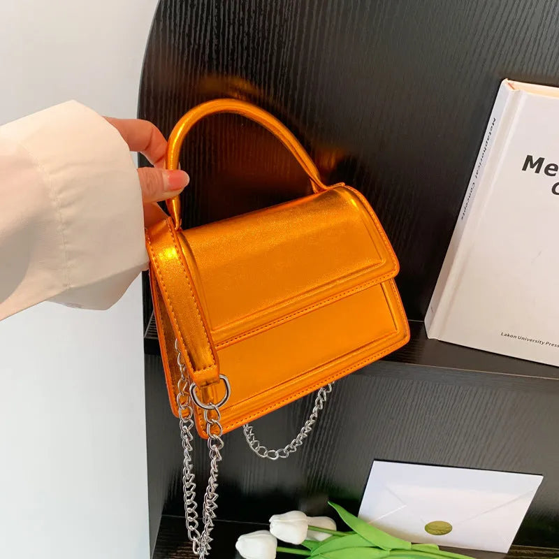 PU retro crossbody bag with horizontal square shape and sewing line details