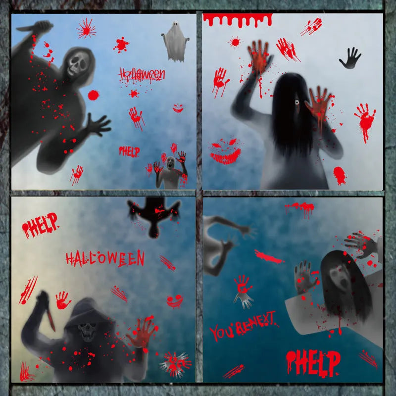 American-style PVC Halloween electrostatic window sticker set with female ghost skull design in 6 colour combinations