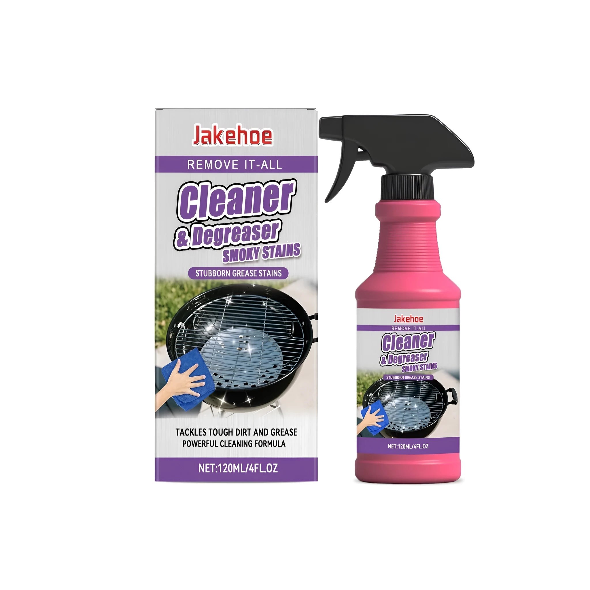 120 ml bottle of barbecue grill cleaning agent spray on a grill.