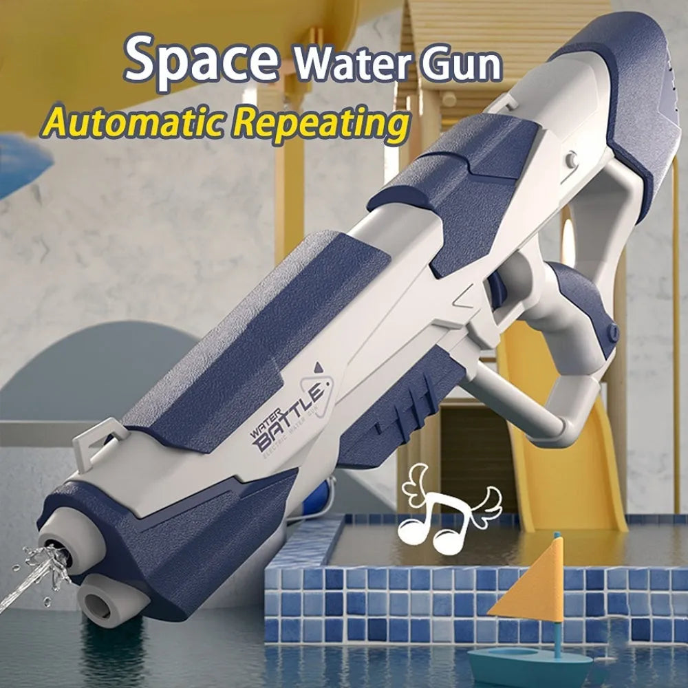 Blue electric water gun with USB charging cable and automatic straw