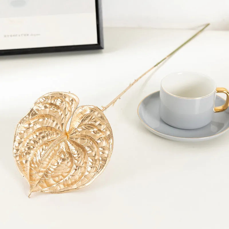 Gold plastic Persian eucalyptus and ginkgo leaf artificial flower arrangement for wedding decor