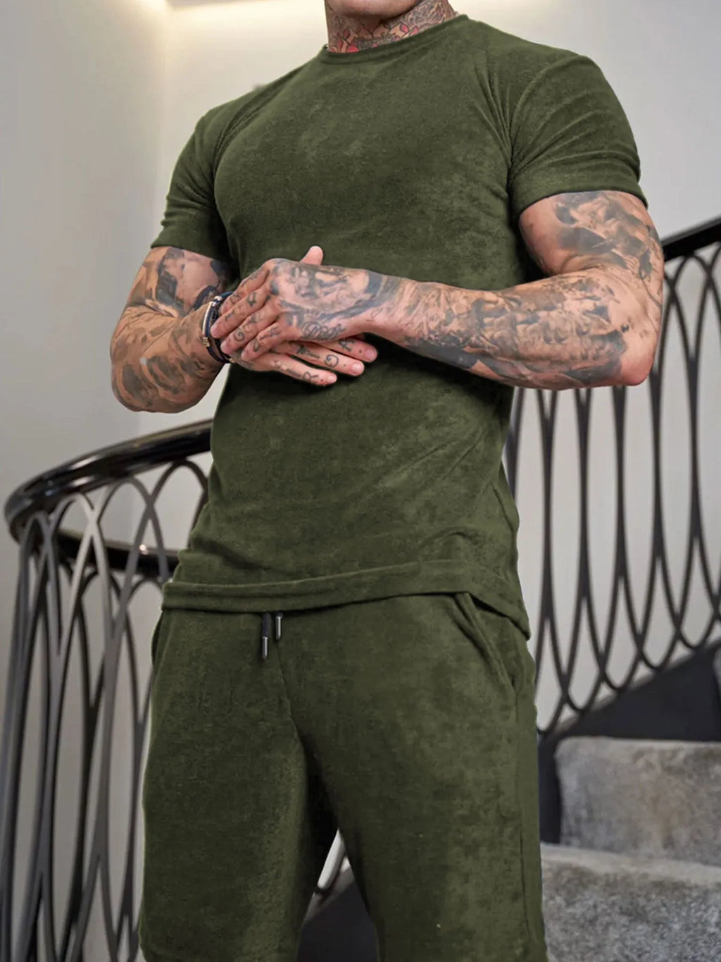 Mens Summer Running Suit Short Sleeve Shirt and Shorts Set in Cotton Blend Polyester Fabric Solid Colour Wine Red Green Royal Blue Dark Blue S M L XL XXL XXXL