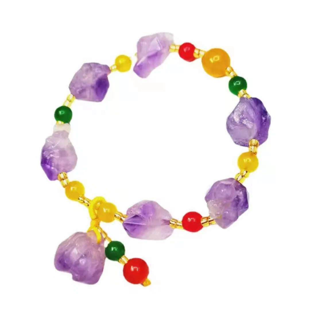 Natural amethyst bracelet with fu character charm for women as travel gift