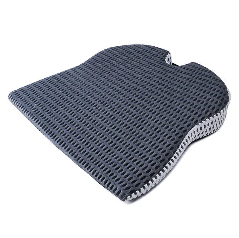 Memory foam car seat cushion with securing straps in breathable fabric