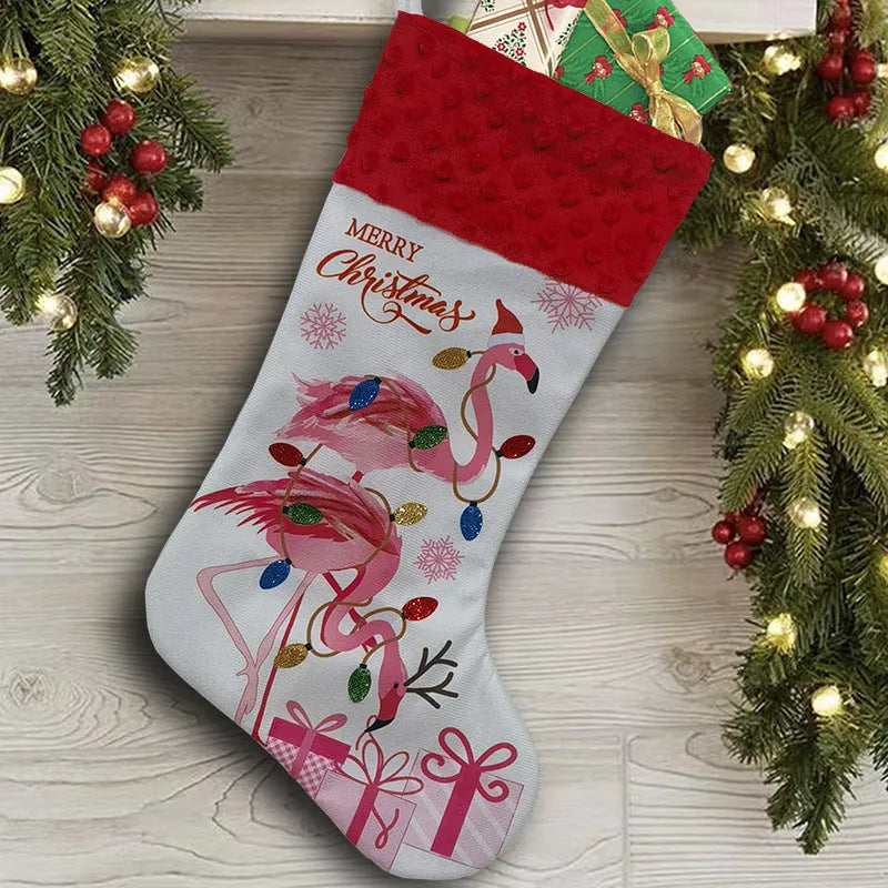 Large red cloth Christmas stocking decoration with 46cm height measurement
