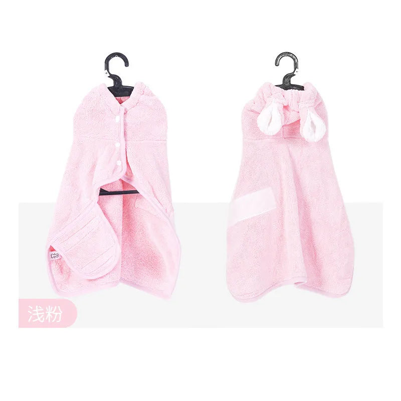 Blue pet drying bathrobe wrap for cats and dogs, absorbent towel with size S dimensions