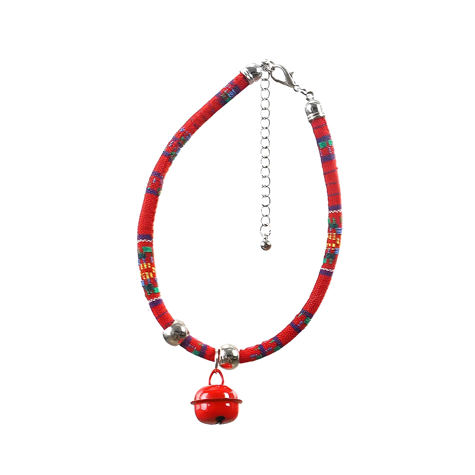 Colourful ethnic pattern adjustable pet collar with bell in multiple colour options