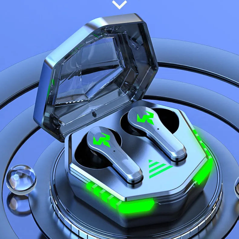 Black wireless noise-cancelling in-ear gaming headset with Bluetooth connectivity