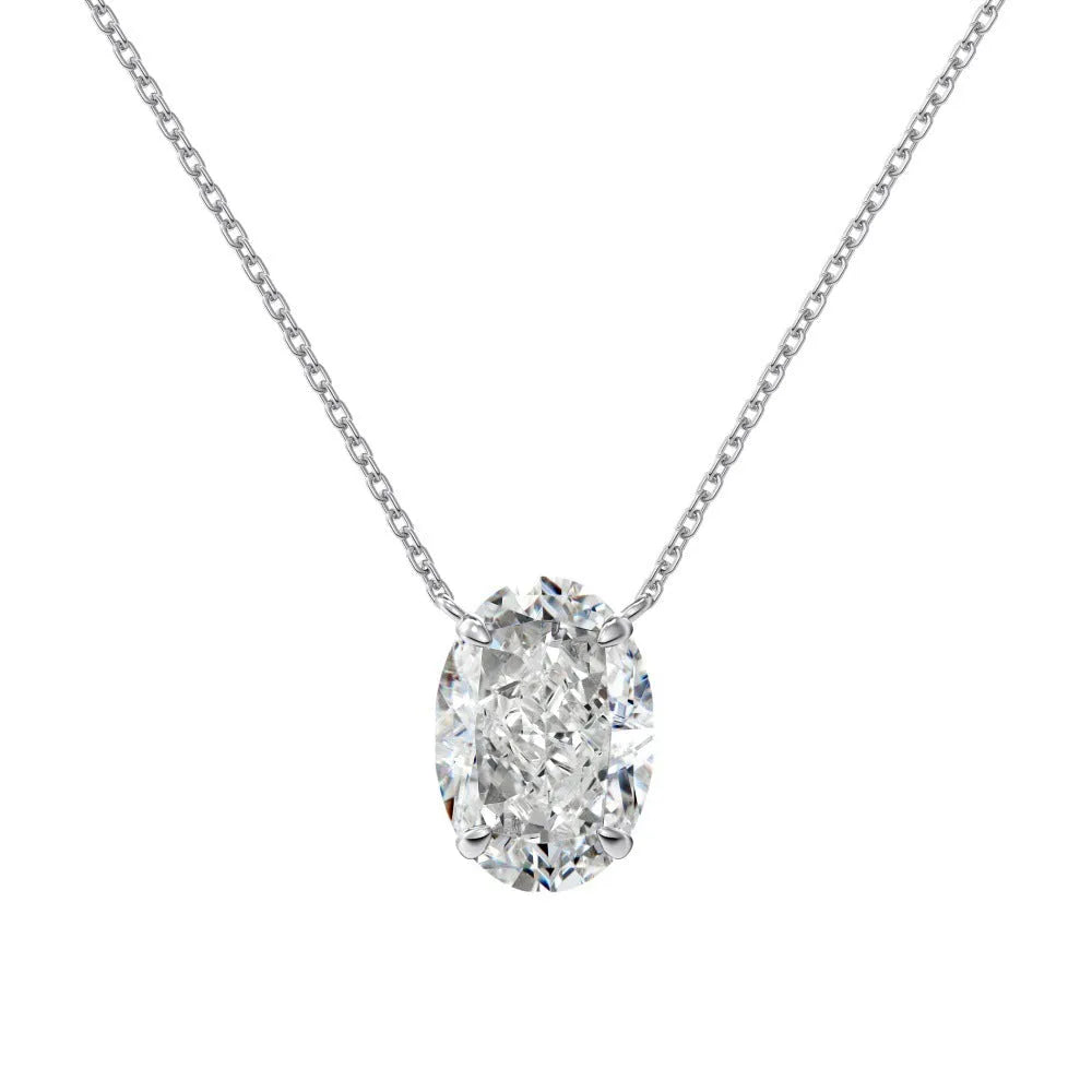 S925 sterling silver necklace with oval ice flower pendant in geometrical design