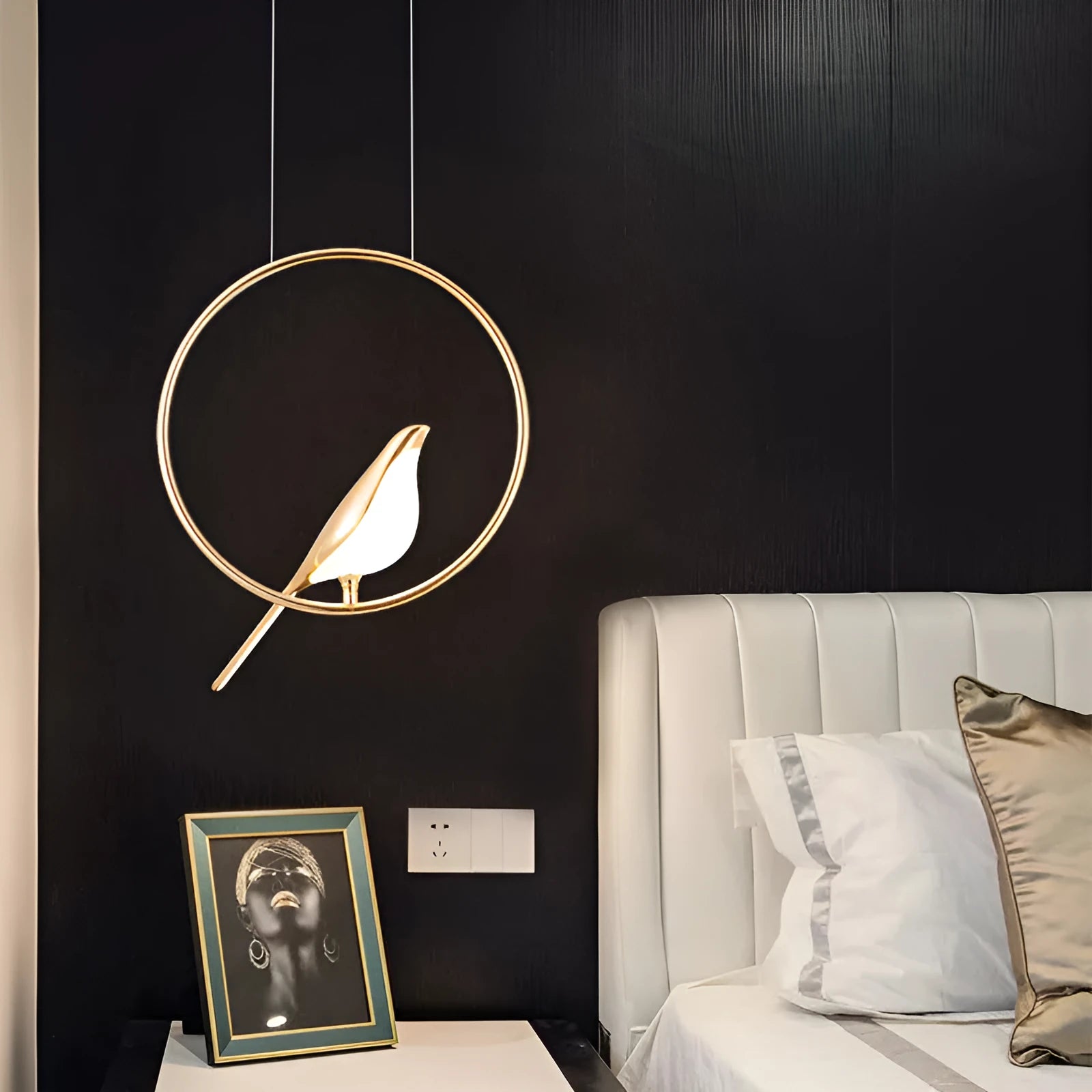 Modern minimalist magpie bird chandelier with zinc alloy and acrylic construction 150cm height