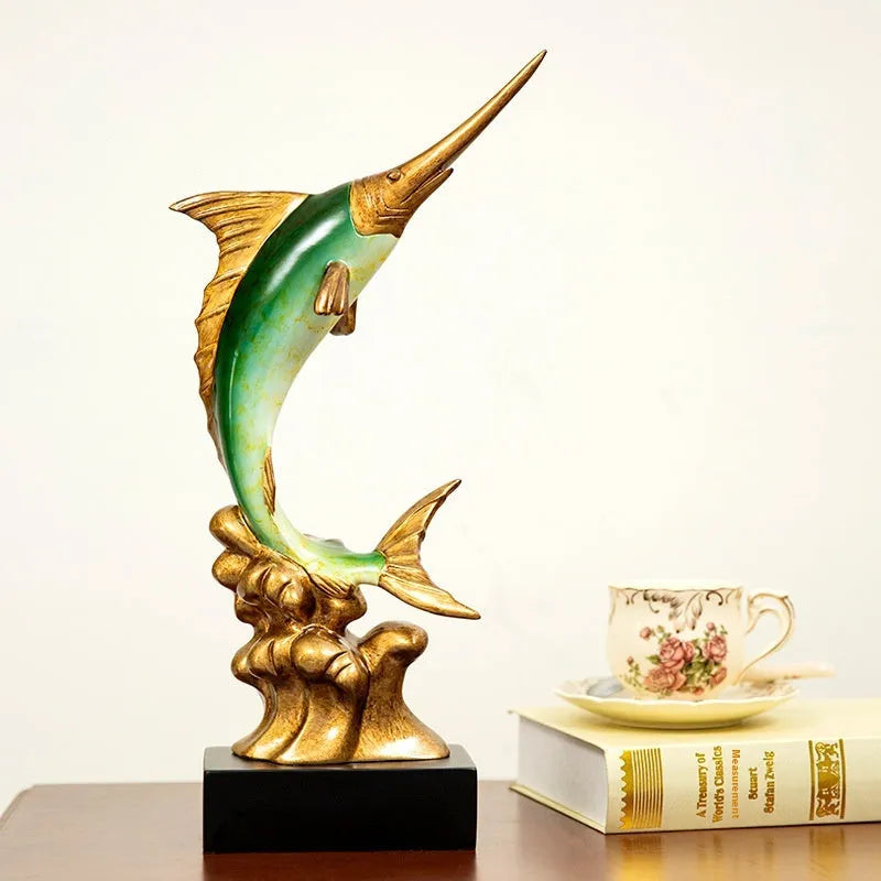 European swordfish resin ornament decorative craft in ocean green, lake blue, coral red or bright gold