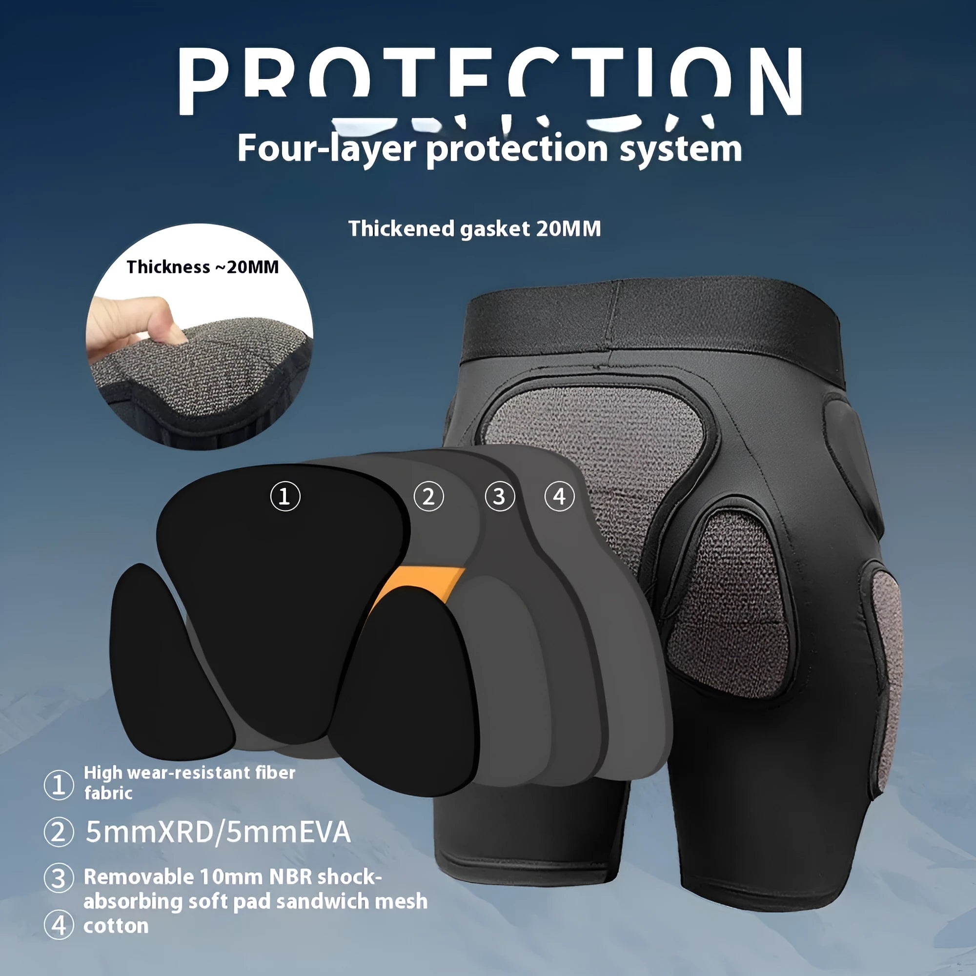 Skiing protective gear hip and knee pads with X-ray diffraction design for anti-fall cushioning