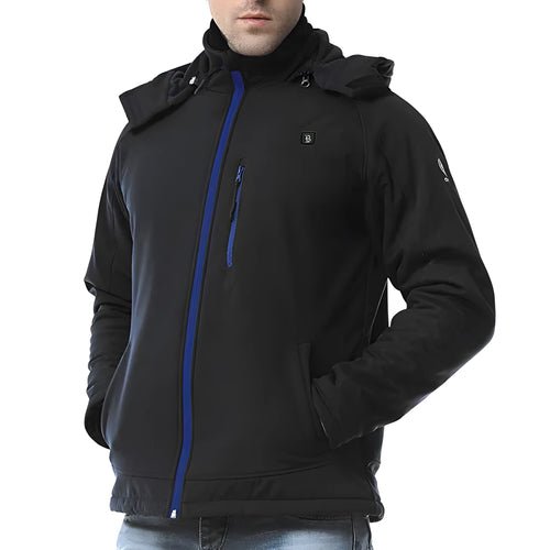 Black USB winter waterproof windproof thermal coat for men with long sleeves and zipper pocket
