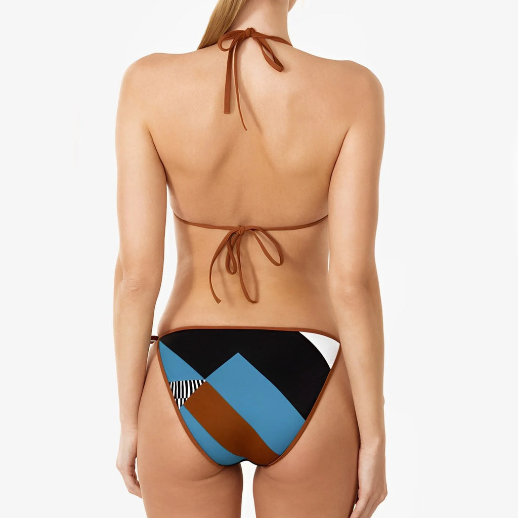 Women's skinny print split swimsuit bikini set in polyester with backless design