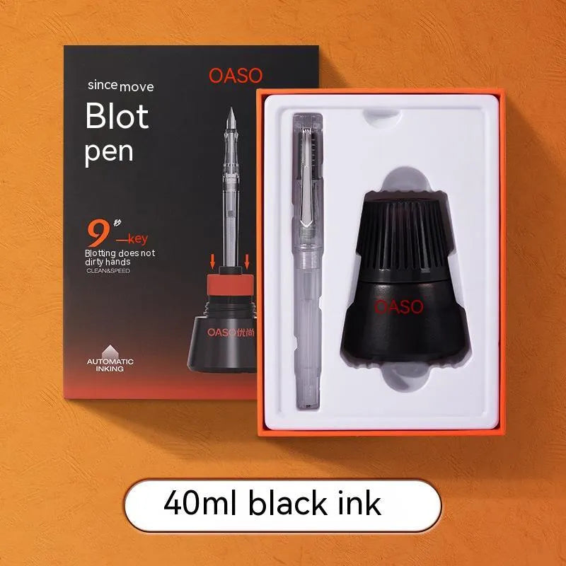 Automatic suction pen set with plastic shell, ink feeder, and choice of 0.38mm or 0.5mm nib sizes
