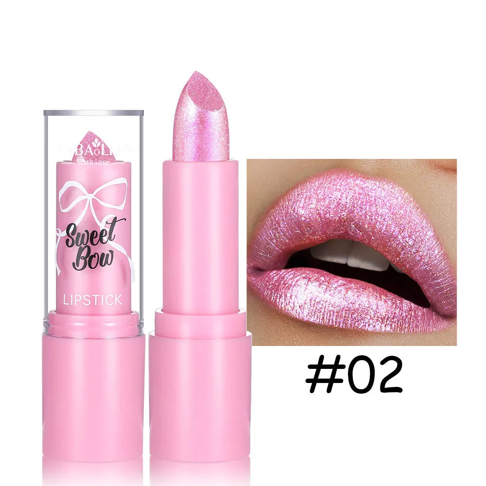 Sweetheart bow diamond lipstick in matte finish, showing six colour options.