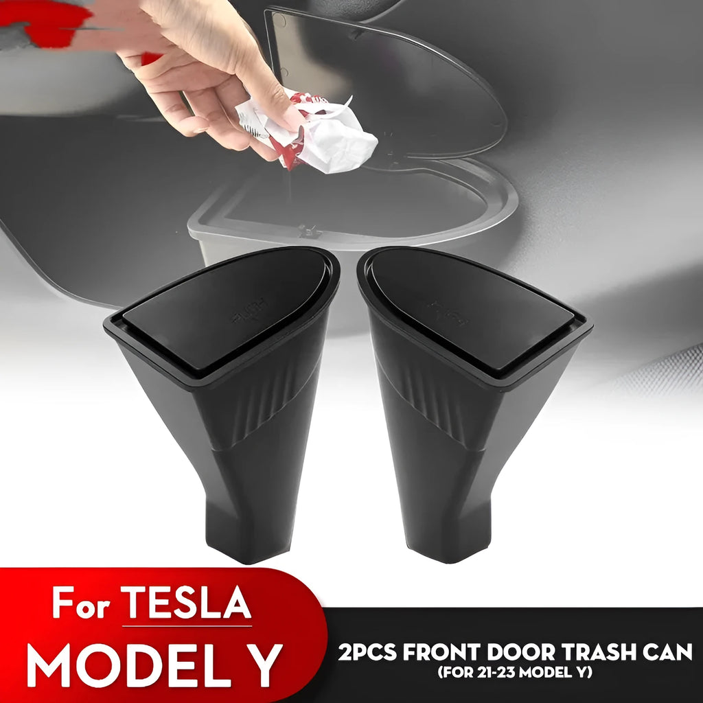 Black ABS car door storage box for Tesla Model Y with two compartments