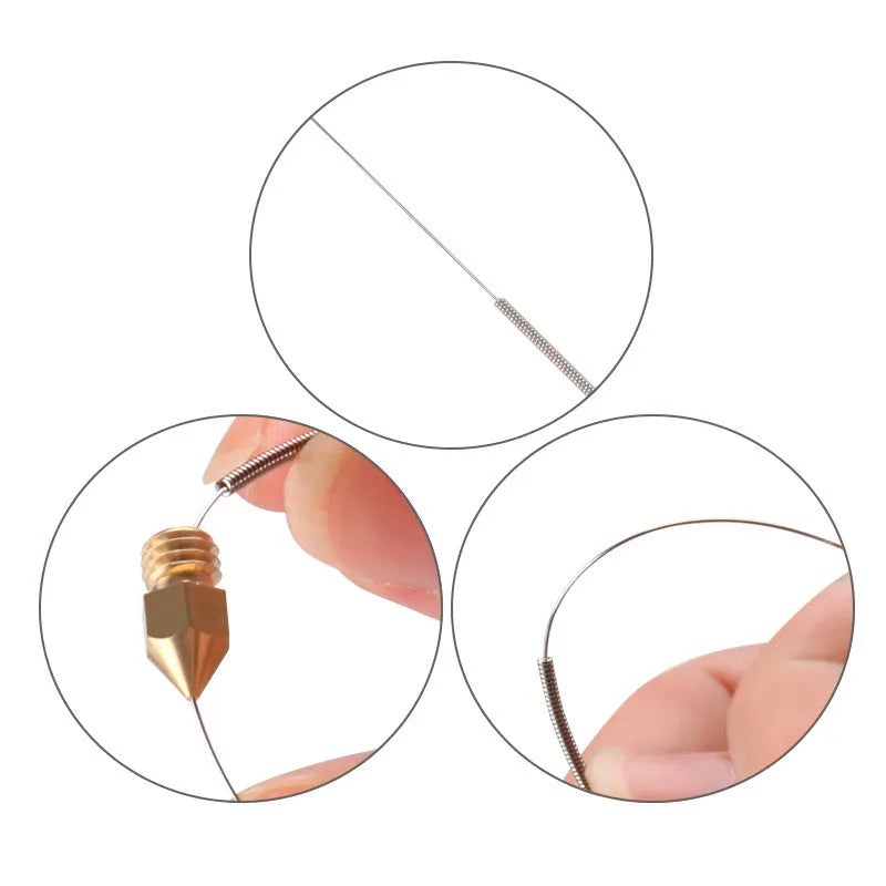 E3D MK8 nozzle cleaning needles for 3D printers in a 10-piece pack with multiple diameter options