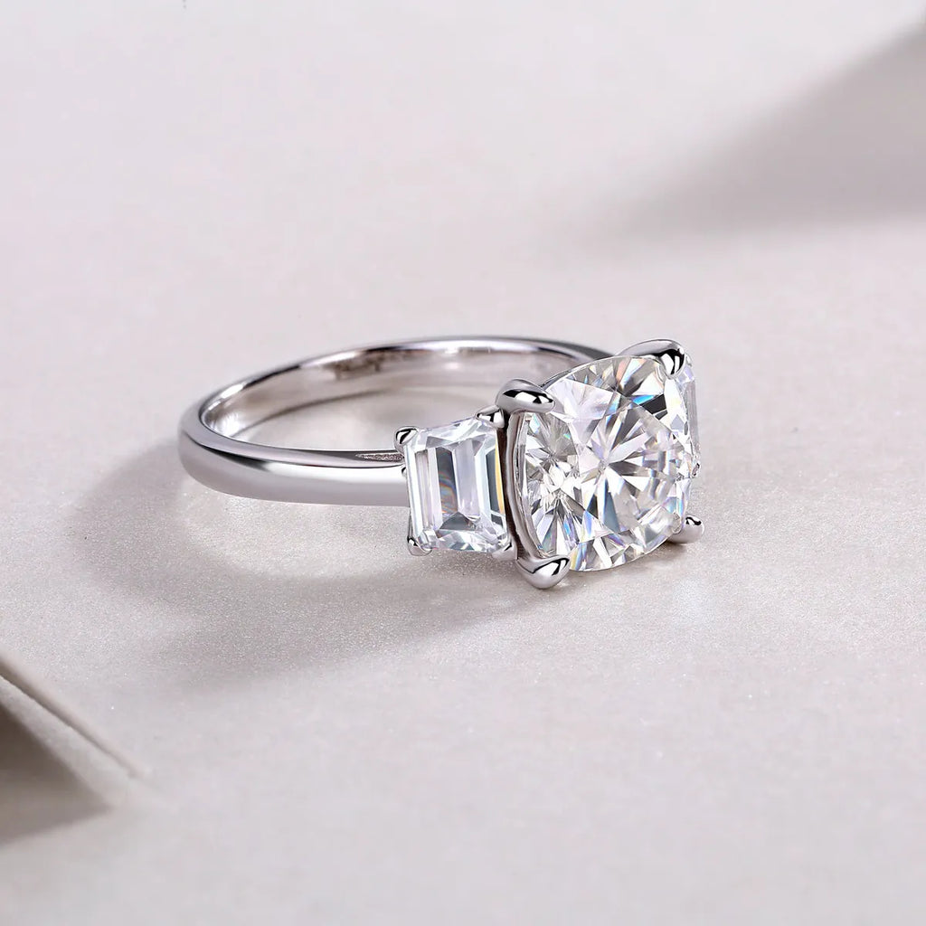 Moissanite wedding ring set with square cut 9x9 stone in platinum-plated S925 silver, gift box packaging