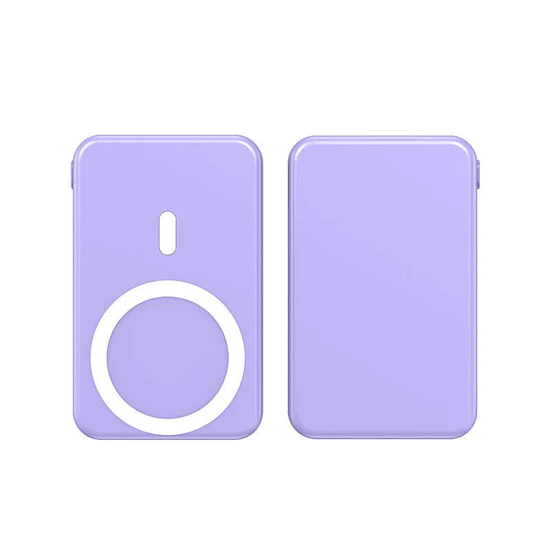 Magnetic wireless charging power bank with folding stand in pearl white colour.