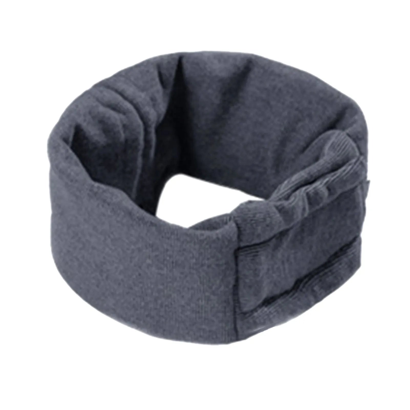 Dog wearing black calming hoodie head cover with ear wrap for noise reduction