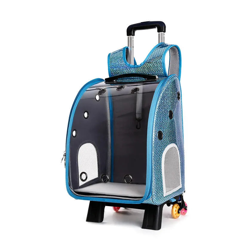 Transparent folding pet trolley bag with Oxford cloth backpack in multiple colour options