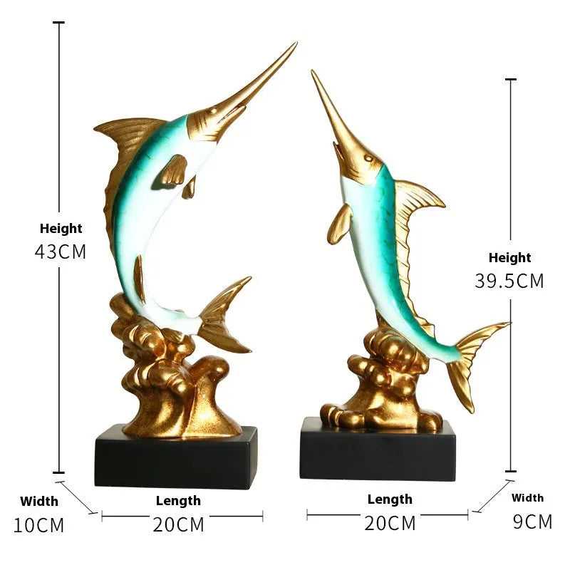 European swordfish resin ornament decorative craft in ocean green, lake blue, coral red or bright gold