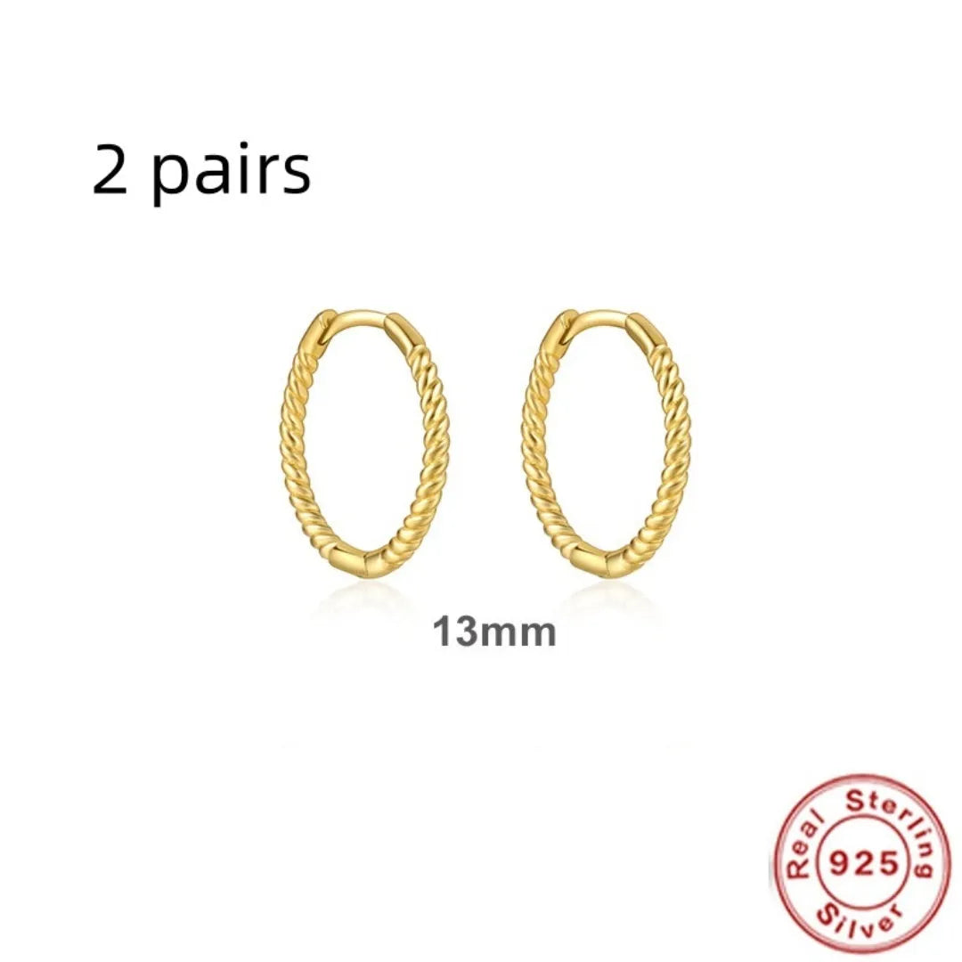 Sterling silver twisted hipster earrings in geometric round design with gold or platinum plating