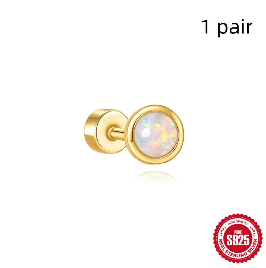 S925 sterling silver flat column threaded ear bone studs with butterfly clasp in a gold electroplated finish.