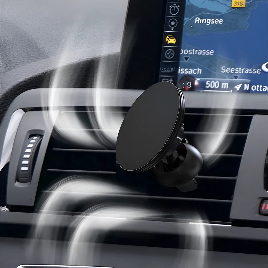 Black aluminium alloy magnetic suction car air outlet mobile phone holder mounted on central control vents
