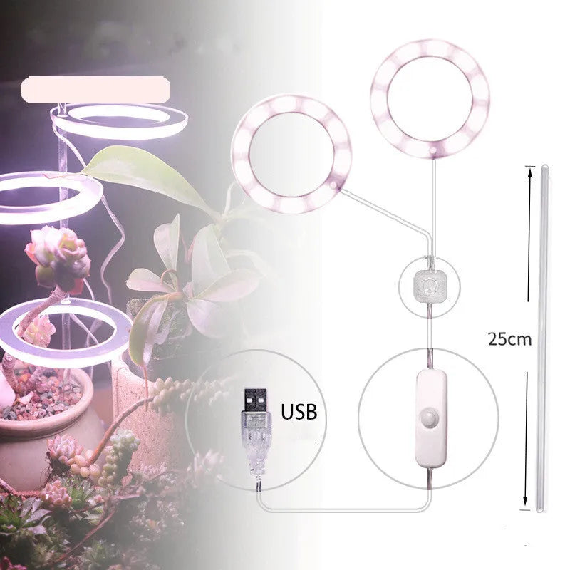USB LED full spectrum plant grow light with acrylic stick on a table.