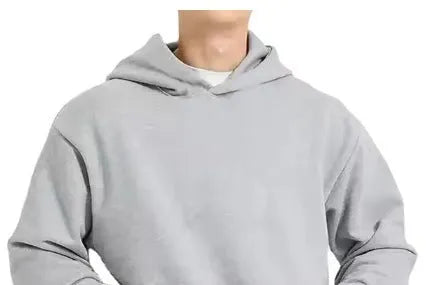 Men's solid colour fleece-lined hoodie sweater with wool lining, shown in black, blue, gray, and red.