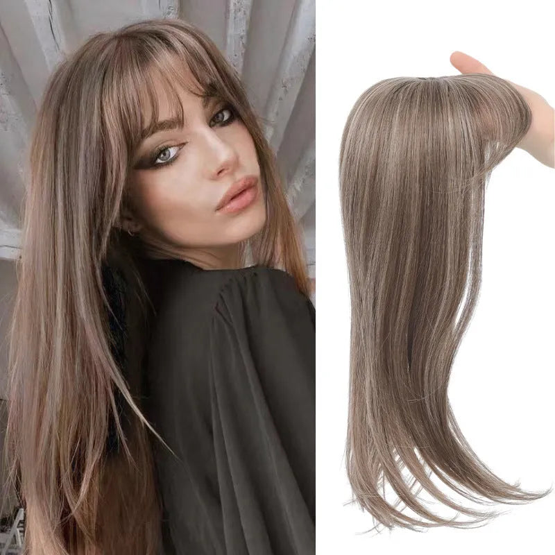 Synthetic hair clip-in wig extension with inner buckle attachment in one of six style variations.
