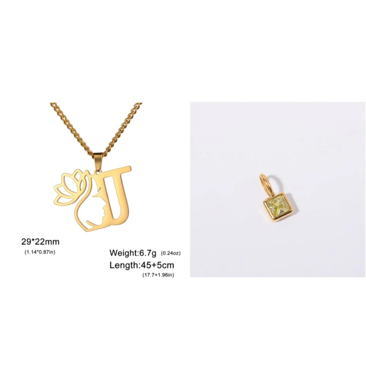 Stainless steel cross chain necklace with pendant in gold or steel colour