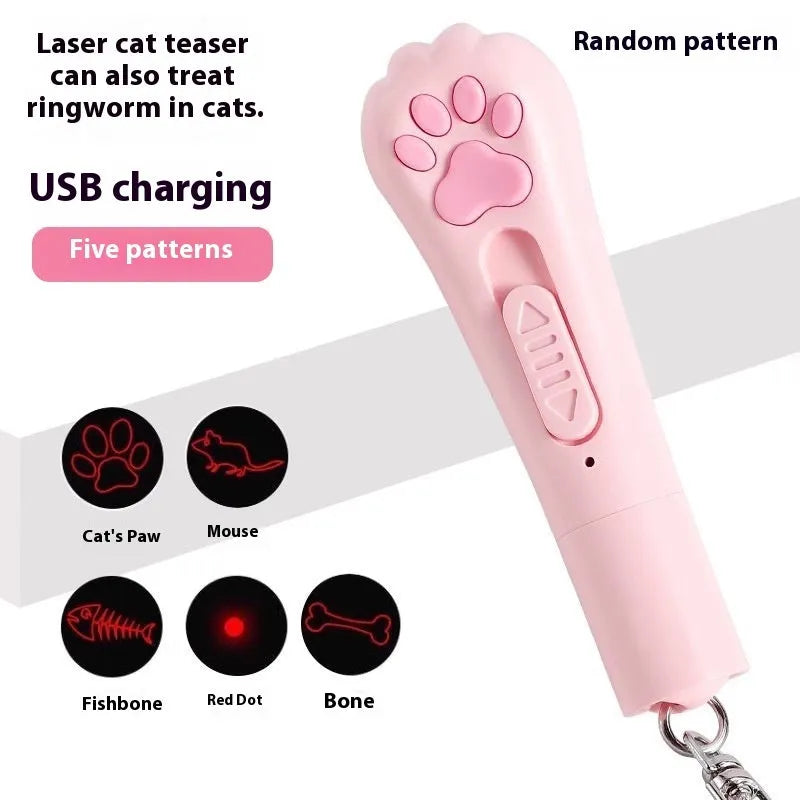 USB rechargeable cat teaser toy with self-moving mechanism and catnip-scented feather attachment