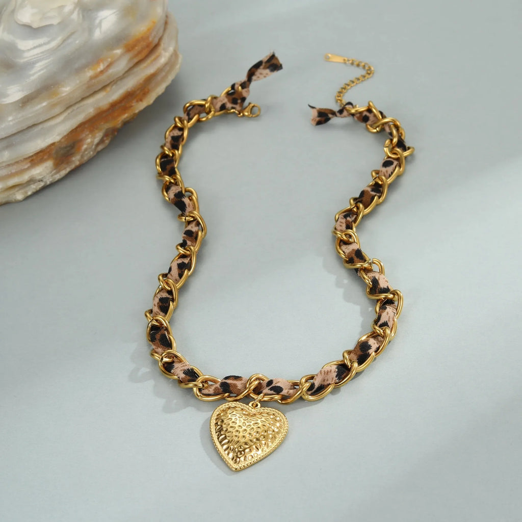 Leopard love pendant stainless steel necklace with 18K gold plating on adjustable chain