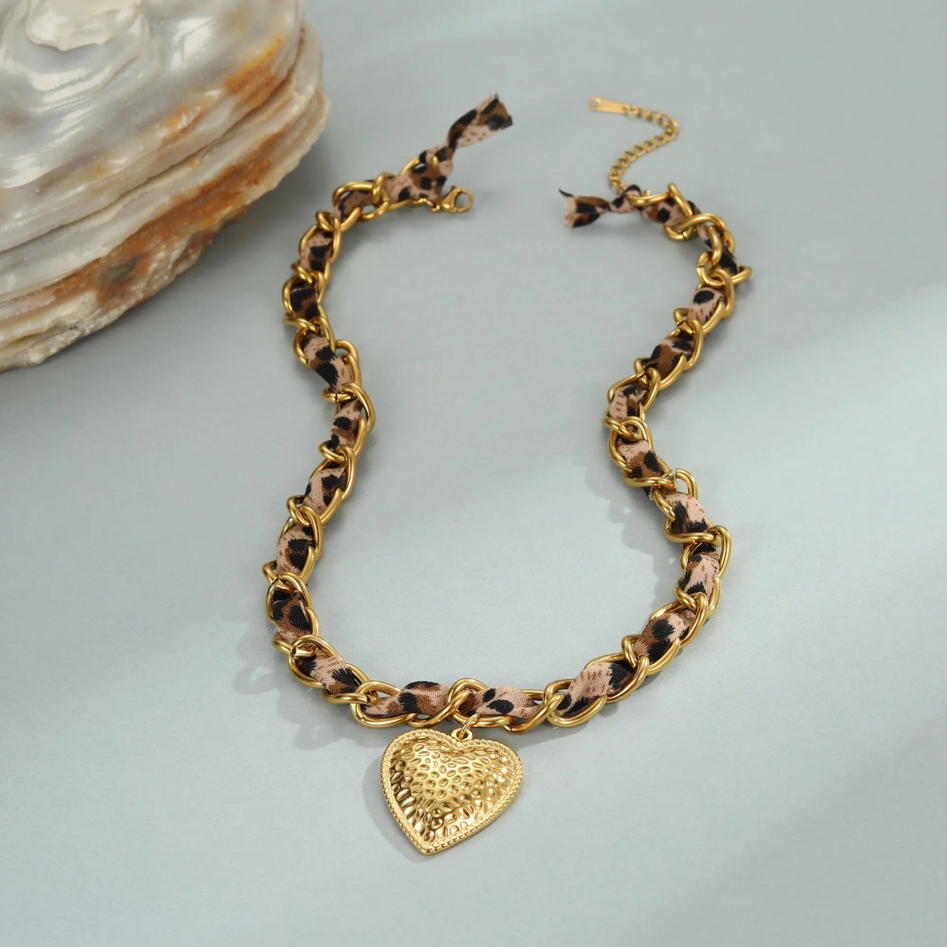 Leopard love pendant stainless steel necklace with 18K gold plating on adjustable chain