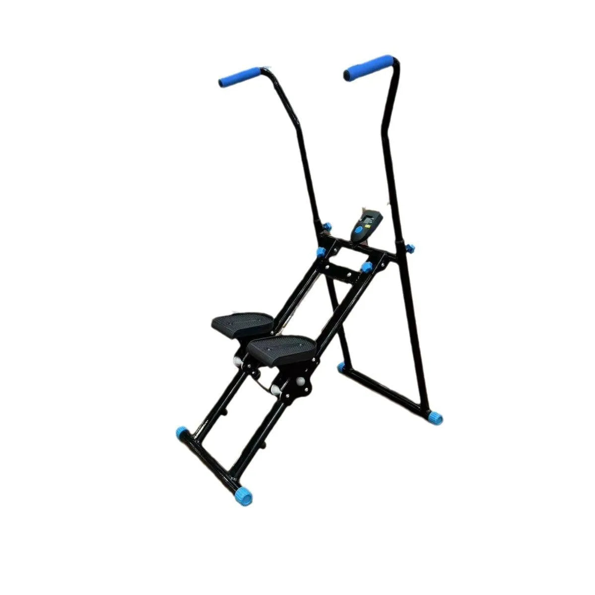 White folding treadmill with integrated climbing frame for home fitness workouts